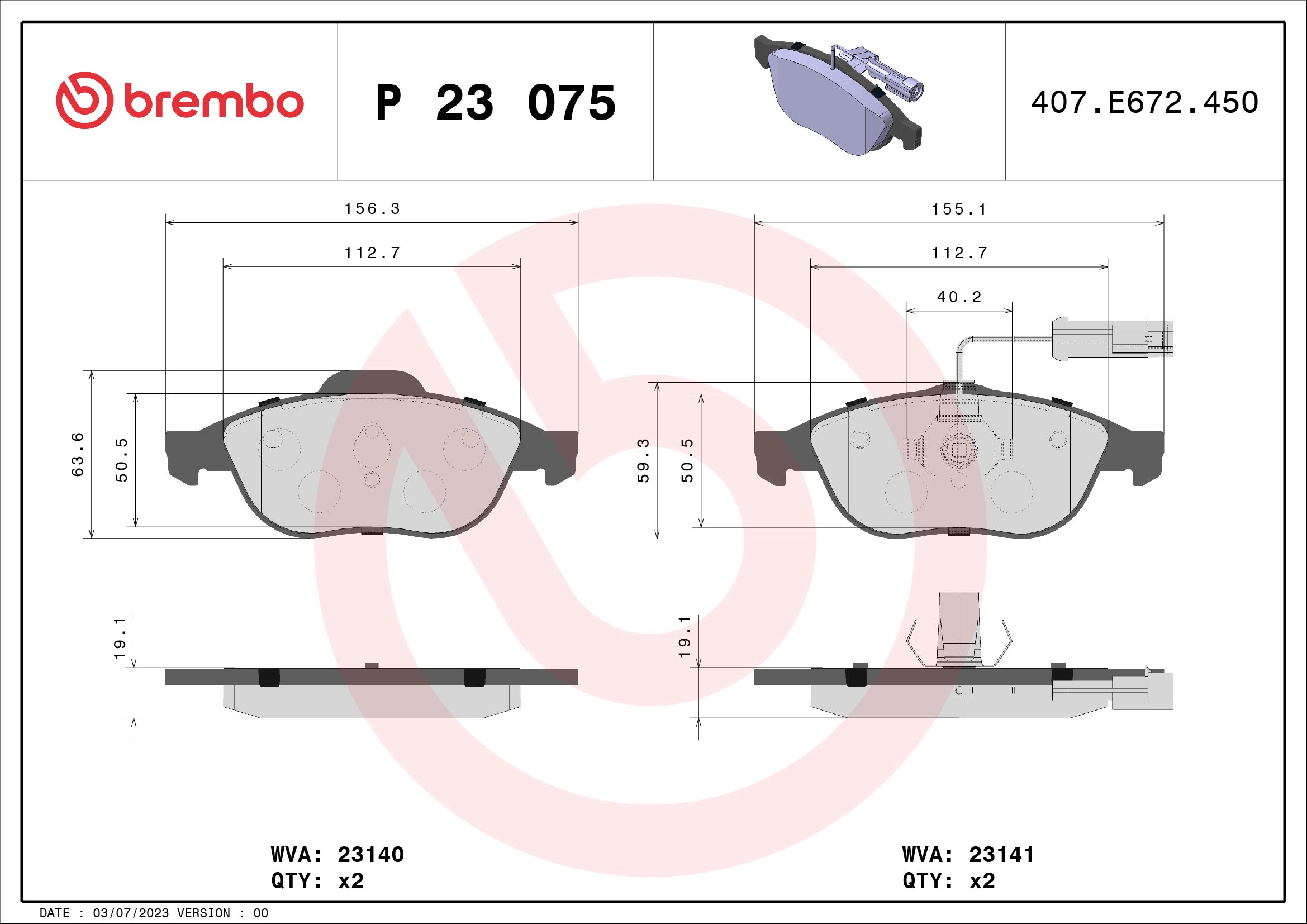 A.B.S. P 23 075 BREMBO Bremsbelagsatz, Scheibenbremse